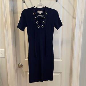 Michael Kors Navy Lace-Up Short Sleeve Dress